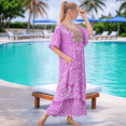 thumbnail image 5 of Purple Kaftan Dress Boho Beach Cover Up Plus Size Maxi Loungewear, 5 of 6