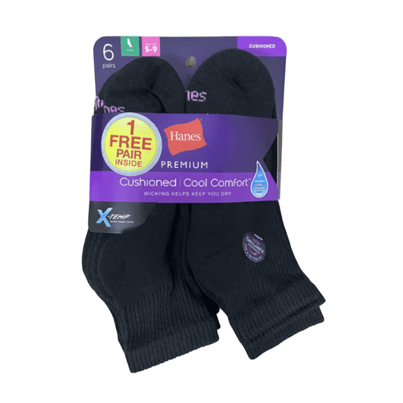Hanes Premium Women's 6 1 Pairs X-Temp Cool Cushioned Ankle Socks( Size 5-9 )