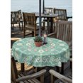 thumbnail image 3 of Outdoor Tablecloth with Umbrella Hole Zipper Bohemia Round Tablecloth 54" Waterproof Outside Table Cloth Vintage Ethnic Floral Botanical Style Green Patio Table Cover Tablecloths for Picnic Party, 3 of 8