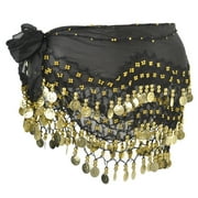 BellyLady Belly Dance Hip Scarf 158 Gold Coins Dance Skirt-Black