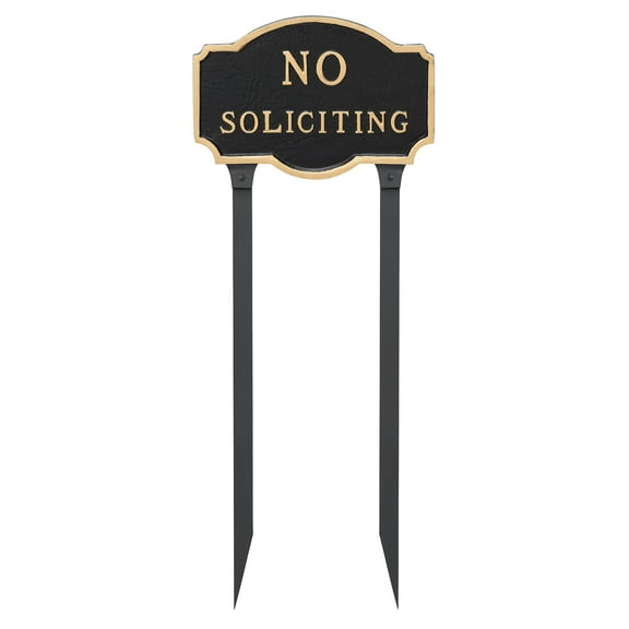 10" x 15" Standard Montague No Soliciting Statement Plaque Sign with Lawn Stakes - Black/Gold