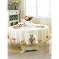 thumbnail image 1 of 1pc Round Dining Table Cloth With opean Rural Style Yellow Polyester Fabric & Multicolor Embroidery Hollow Out Lace Trim Decor For Round Table, Hom, 1 of 5