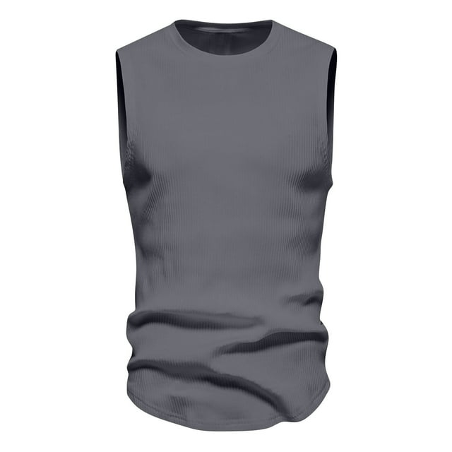 BADHUB Mens Ribbed Tank Tops Big and Tall Workout Cew Neck Sleeveless Shirts Solid Color Basic Cotton Summer Vest Clearance Dark Gray L