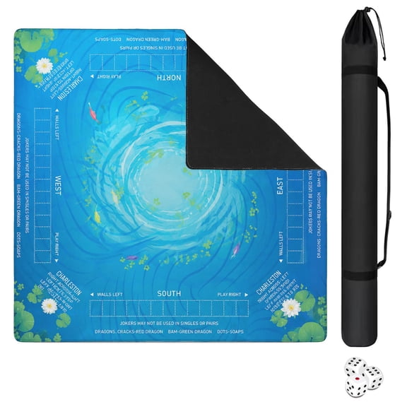Mahjong Mat for Table 31.5 x 31.5 Non Slip Noise Reduction Mahjong Mat with Rules Blue Green Mah Jongg Gift with Carrying Bag for Poker Board Games Dominoes Cards and Tile Games
