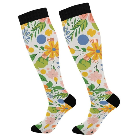 FORMRS Womens Knee High Socks Casual Long Thick Travel Daily Wear, 1 Pair, Retro Pink Floral