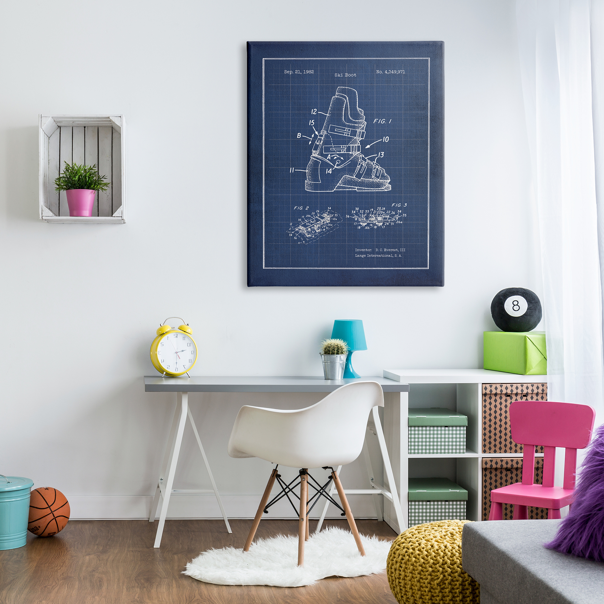 Stupell Indtries Vintage Ski Boot Blue Print Figure Drawing Chart,36 x 48,Design by Jo Moulton