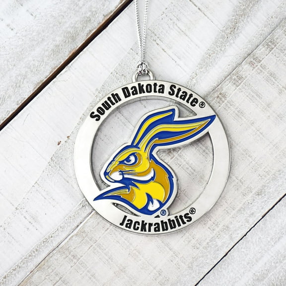 Fan Frenzy Gifts South Dakota St Jackrabbits Circle 2 Piece Officially Licensed Silver Two-Piece Colored Ornaments