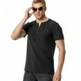thumbnail image 4 of SWSMCLT Men's Cotton Henley Shirt Soft Short Sleeve Linen Henley Cool Tee Tshirt Basic V Notch Neck Fashion Summer Slim Fit Comfy Black X-Large, 4 of 4