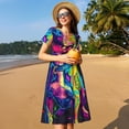 thumbnail image 4 of Easygdp Neon Pop Art Pitbull para Vestido Transpirable de Mujer, Vestido Suelto de Manga Corta con Pliegues y Bolsillos para el Verano, 4 of 6