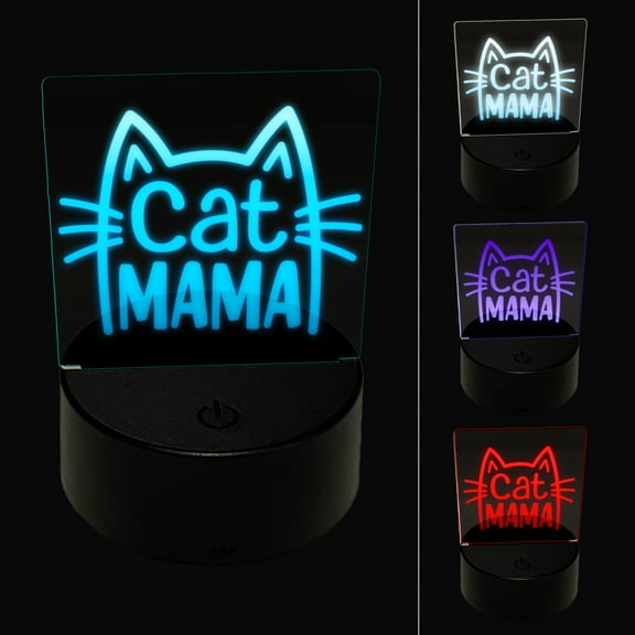 Cat Mama Mom LED Night Light Sign 3D Illusion Desk Nightstand Lamp