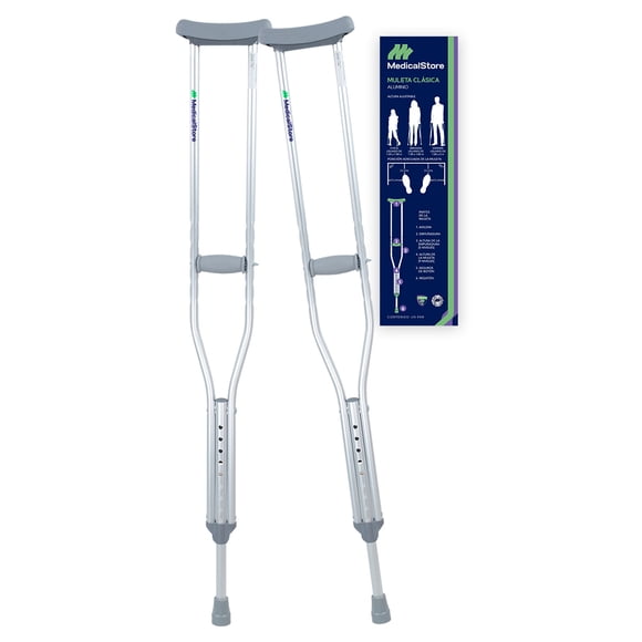 MEDICAL STORE Juego De 2 Muletas Axilares de Aluminio Premium Soporta hasta 135 Kilos Ayuda en tu Rehabilitación