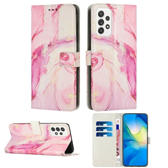 Mantto Fit for Samsung Galaxy A53 5G Case with Wrist Strap,Marble Pattern Design PU Leather with Credit Card Slots & Stand Magnetic Clasp Flip Wallet Phone Case,Rosegold