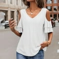 thumbnail image 2 of Plebaso Women's Cold Shoulder Tops Summer V Neck Casual Eyelet Loose Tunic Blouse Vacation Beach Clothes, 2 of 5