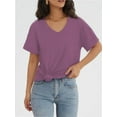 thumbnail image 3 of Womens T Shirts V Neck Rolled Sleeve Pocket Summer Tops Casual Loose Basic Tee Shirts Trendy, 3 of 5