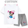 thumbnail image 3 of Conjunto de pantalones cortos de manga corta de verano para niños, camiseta de dibujos animados de Disney Mickey y pantalones, conjunto de 2 piezas, ropa linda para niñas y niños pequeños, 3 of 5