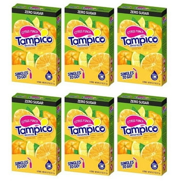 Tampico Singles To Go Drink Mix Packets,Citrus Punch, Zero Sugar, Low Calorie, 100% DV of Vitamin C per Serving, Convenient, On-The-Go Water Enhancers, 6 Count (6 Pack)