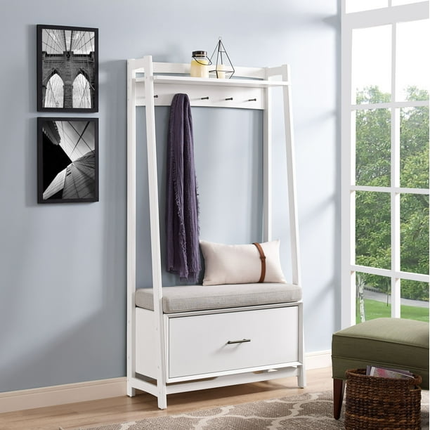 Contemporary Landon Hall Tree with Storage Bench, White - Walmart.com