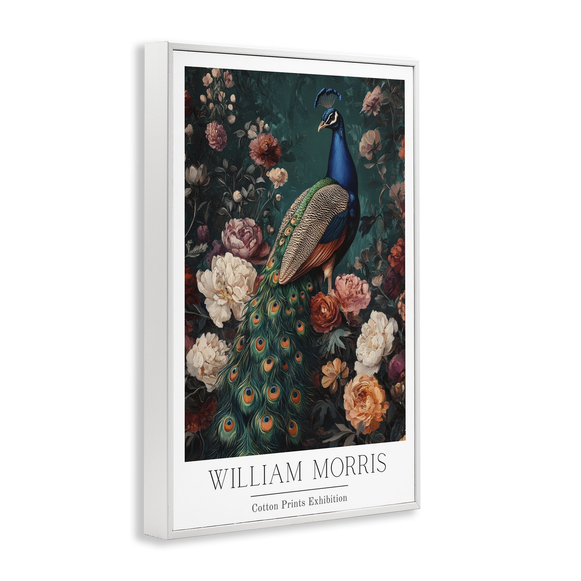 Stupell Industries Vintage Floral Peacock William Morris White Framed Giclee Art, design by Petal Prints Design