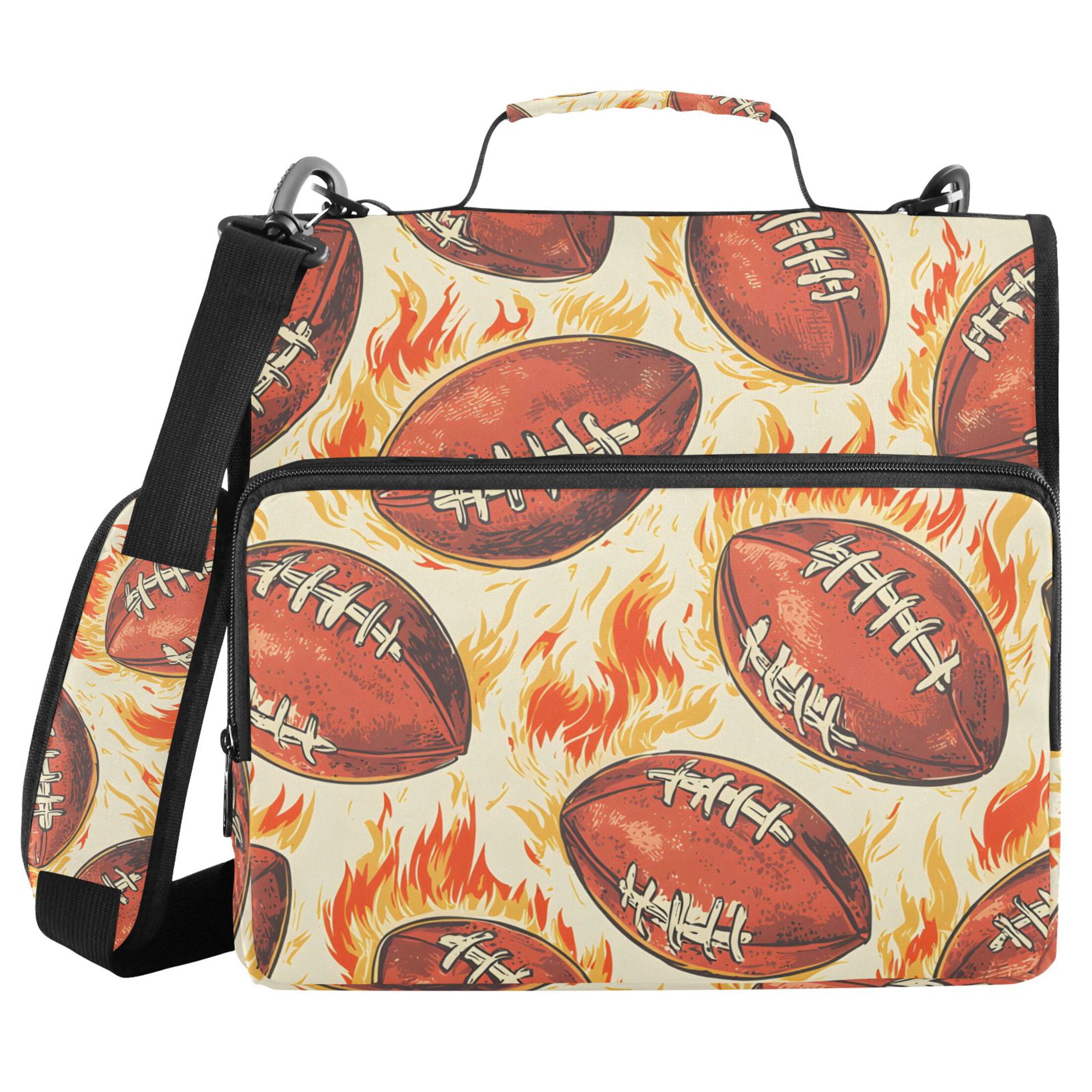 ALAZA Zipper Binder Rugby Football Fire 3 Ring Trapper Keeper File Folder Organizer Bag