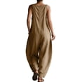 thumbnail image 5 of Womens Baggy Overalls Jumpsuits Sleeveless Oversized Wide Leg Rompers with Pockets Loose Casual One Piece Jumper Brown, 2XL, 5 of 7