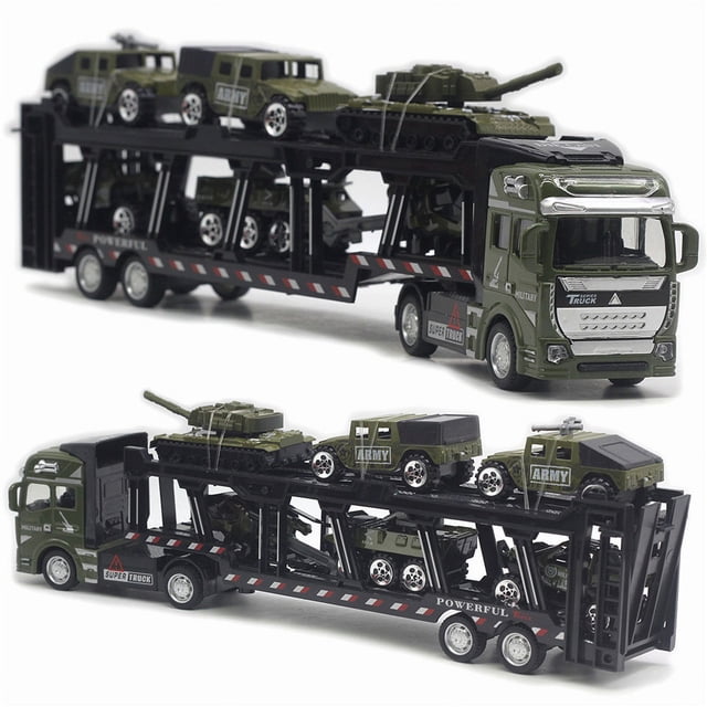 Vehículo de transporte militar de aleación de 32 cm con 6 juegos de autos pequeños, juguetes modelo de tanque