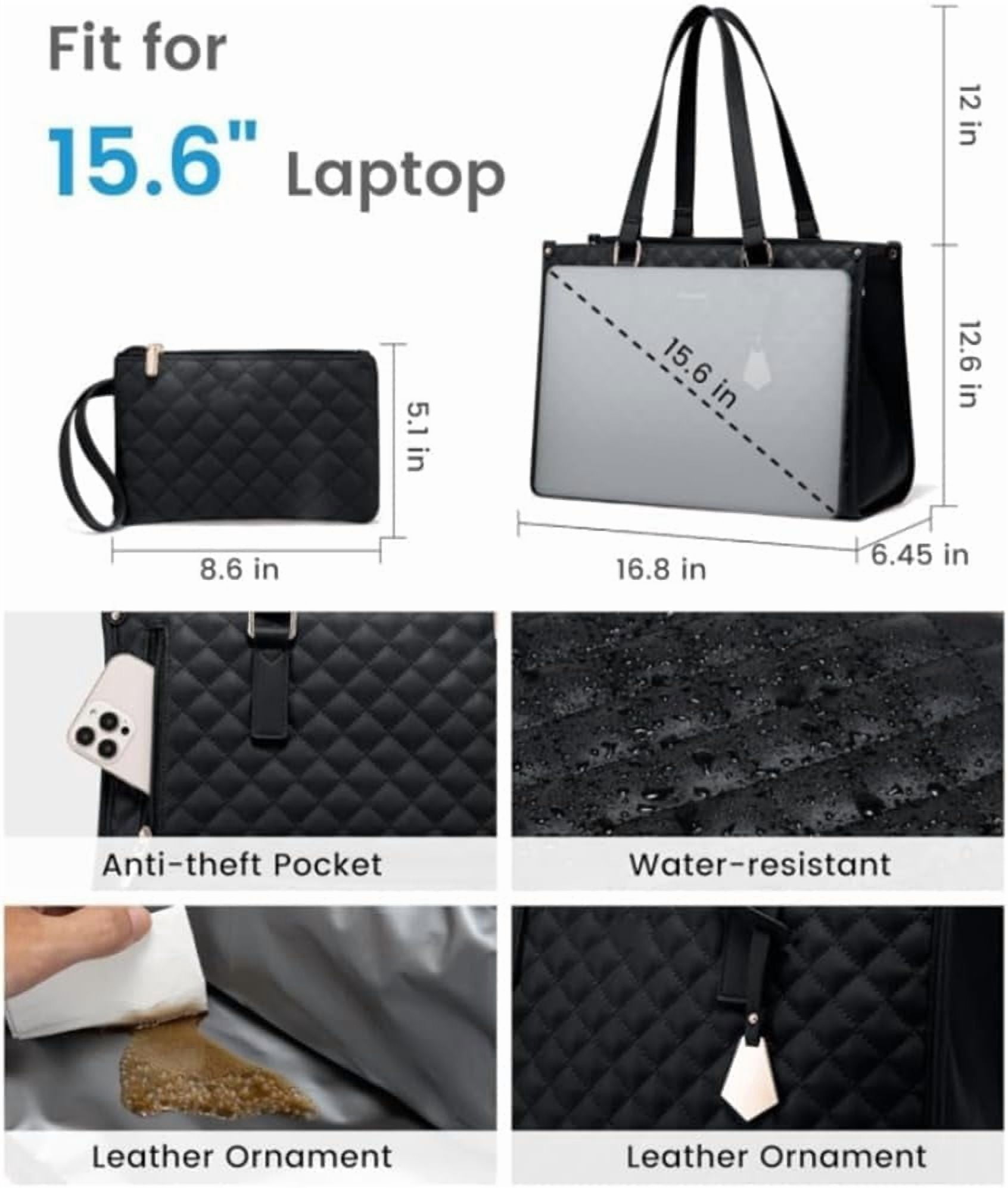 2 in 1 Tote Bag Lunch Bag Combo 15.6 Inch Leakproof Bags Insulated Lunch Compartment Large Capacity Laptop Computer Handbags