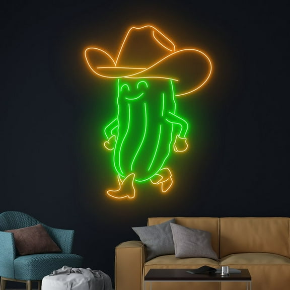 Handmadetneonsign Cowboy Pickle Neon Sign, Cowboy Pickle Wall Art Decor, Pickle Led Neon Wall Decor