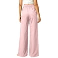 thumbnail image 7 of Ynynloco 100%Cotton Wide Leg Pants for Women Flowy Palazzo Drawstring Elastic Waist Trousers with Pockets Vacation Clothes, 7 of 7
