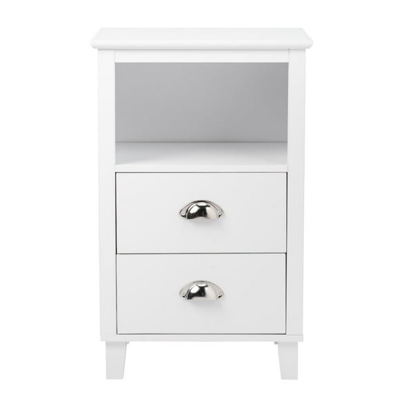 UBesGoo Nightstand, 2 Drawer Side Table with Storage Shelf, Accent Table for Bedroom, Living Room, Home Office,White