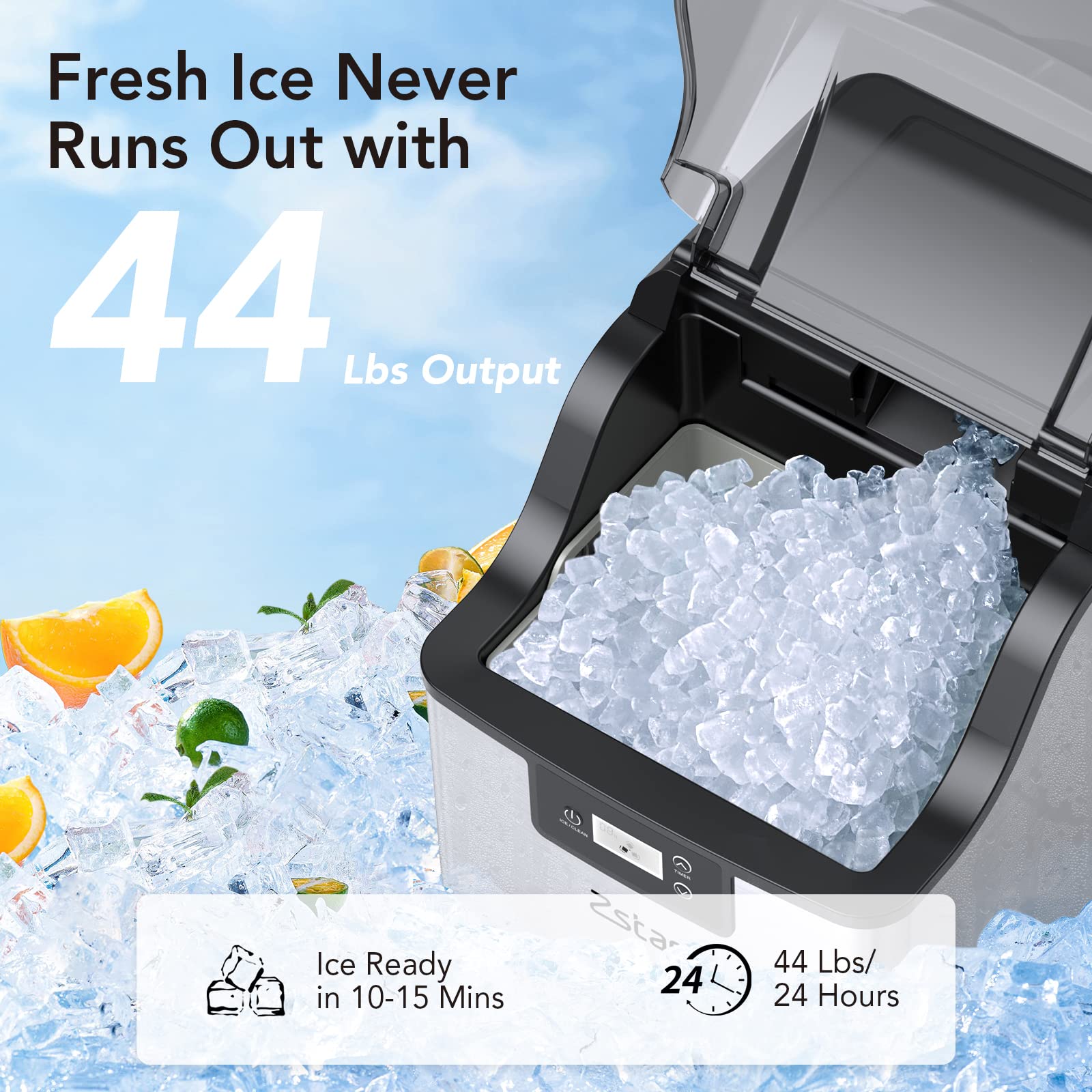 Compact Countertop Ice Maker 44 Lbs/Day Nugget Ice Maker Machine