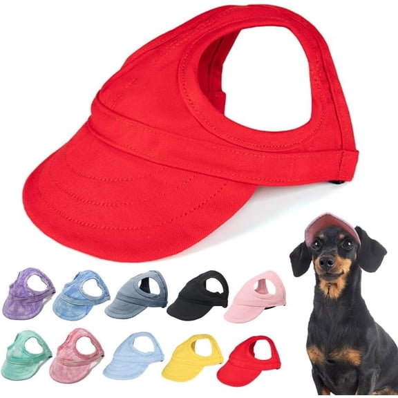 Dog Baseball Cap, 2026 New Outdoor Sun Protection Hood Pet Summer Beach Peaked Cap Dog Hat with Ear Holes, Adjustable Cat Visor Sunbonnet Hat for Small Medium Large Dogs(Red,M)
