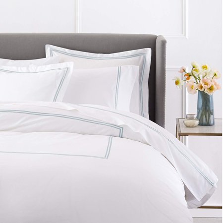 400-Thread-Count Egyptian Cotton Sateen Hotel Stitch Duvet Cover - California King , Silver
