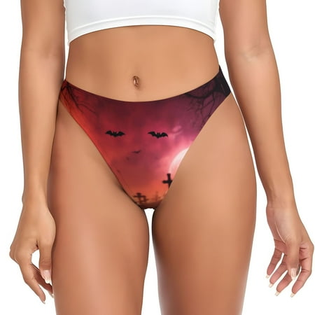 Qokaie Pumpkins Printed Women s Cotton Thong Underwear  Sexy Breathable Panties G-string-X-Small