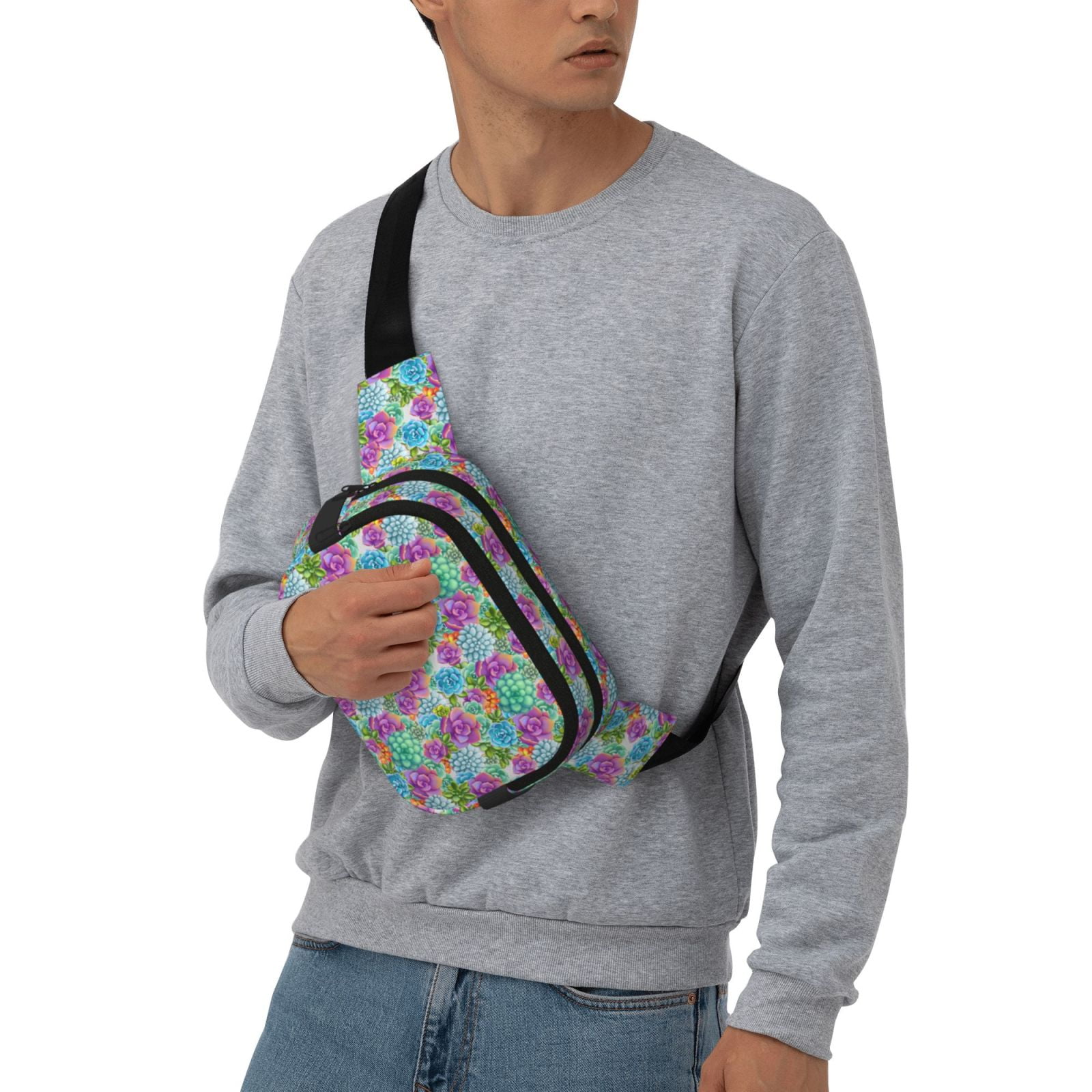Picia Succulents Print Square Double-Layer Waist Bag Mini Adjustable Waist Belt Bag Exercise Running Travel Hiking