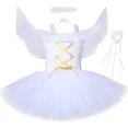 thumbnail image 2 of Vestido de tutú de ángel de la guarda blanco para niñas, vestidos de fiesta de cumpleaños, disfraces de Halloween para niños con plumas de ángel, varita de hada y alas, 2 of 5