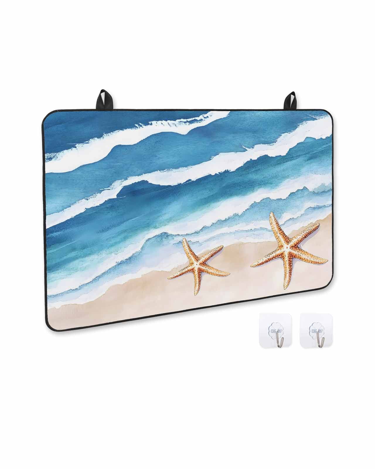 nqOlkjepod Large Induction Cooktop Protector Mat 24"x21", Blue Coastal Stove Top Covers for Electric Stove, Summer Beach Waves Nautical Starfish Stove Burner Cover Mats, Glass Top Stove Cover