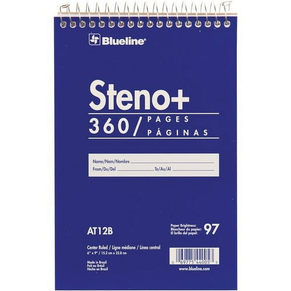 Blueline White Paper Wirebound Steno Pad - 350 Sheets - Wire Bound - Front Ruling Surface - 6" x 9" - White Paper - Cardboard Cover - Stiff-cover - 1 Each | Bundle of 10 Each