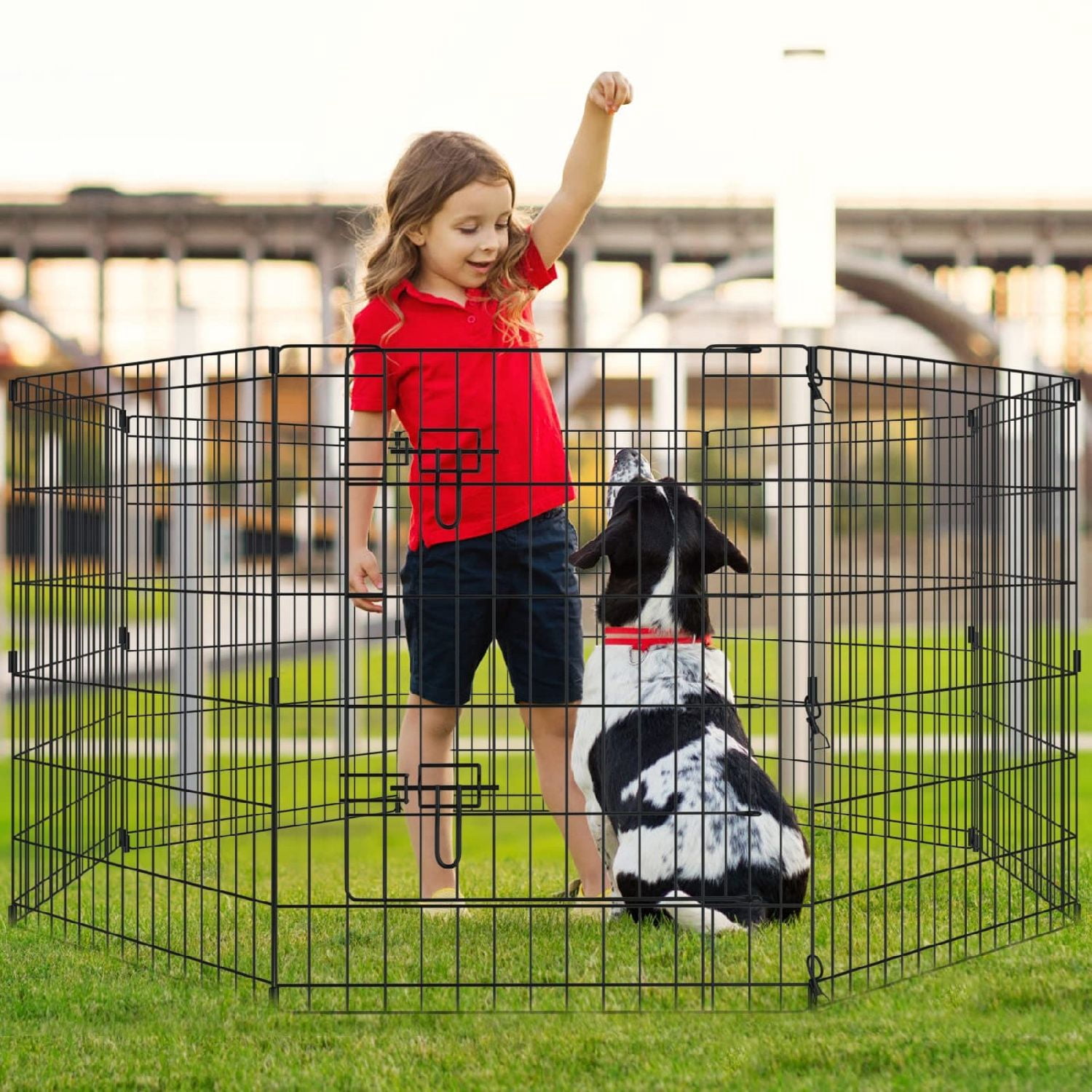 Pet Playpen Dog Pen Foldable Dog Exercise Fence 8 Panels 30 Inch Kennels Pet Playpen Options Ideal for Pet Medium Animals Outdoor Indoor