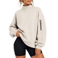 thumbnail image 2 of Mock Neck Sweatshirt Women Long Sleeve Casual Lightweight Sweatshirts No Hood Fall Fashion Oversized Turtleneck Pullover,M, 2 of 9