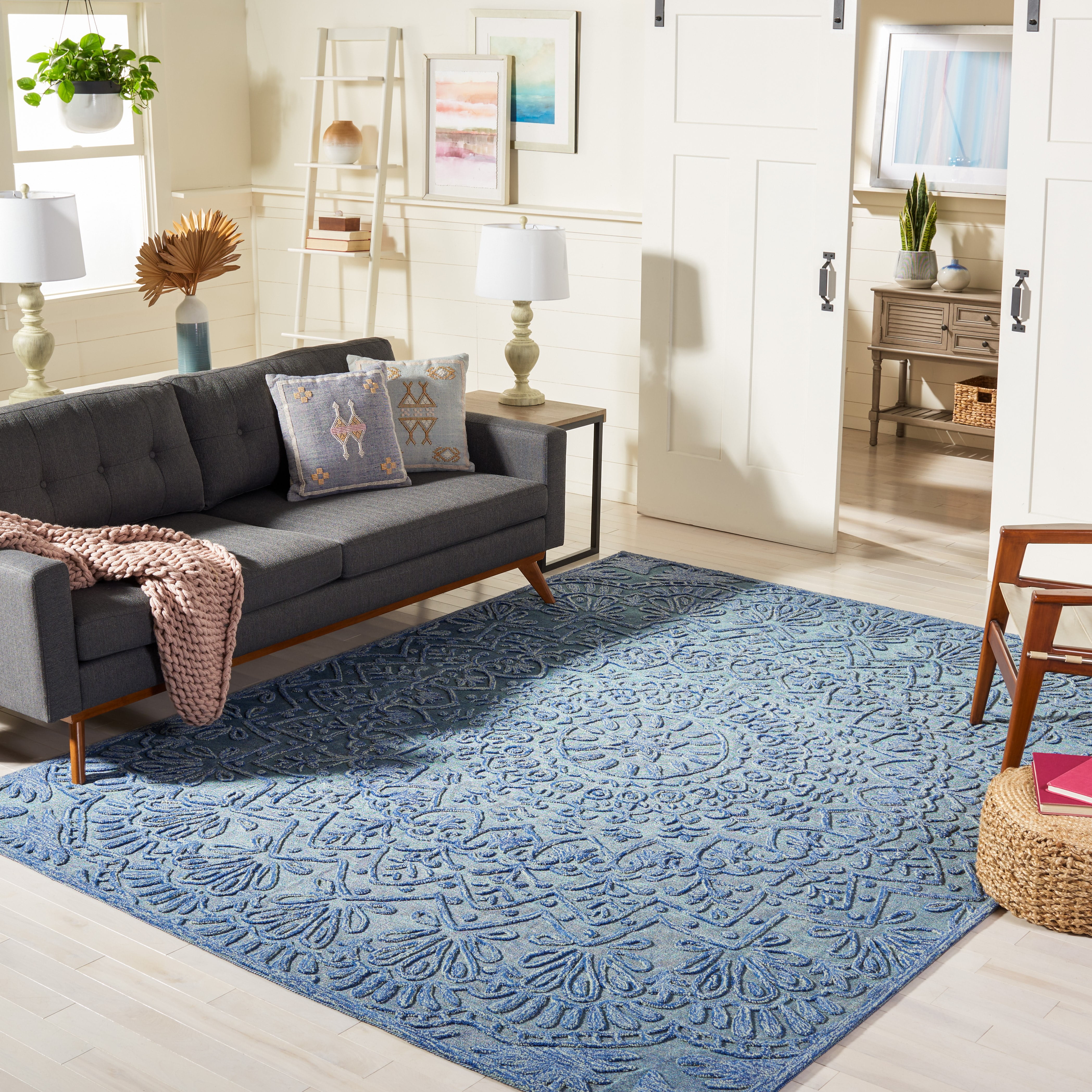 SAFAVIEH Trace Montague Medallion Area Rug, Blue/Light Green, 8' x 10'