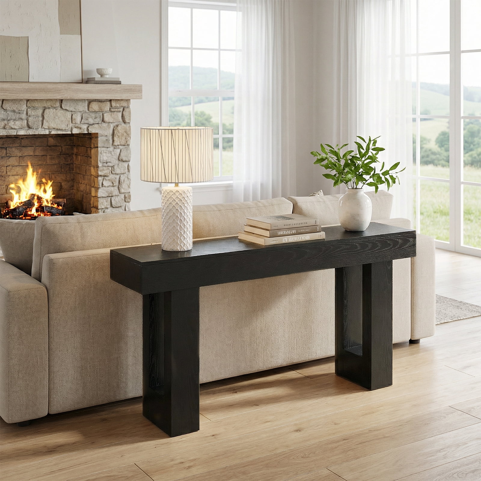 CONCETTA 63-inch Long Console Table, Wooden Farmhouse Sofa Table Behind Couch, Entryway for Hallway, Living Room, Black
