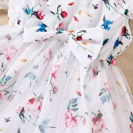 

PEASKJP Maxi Dress Toddler Girls Dress Short Sleeve Princess Bowknot Princess Crewneck Sundress White 4-5 Years