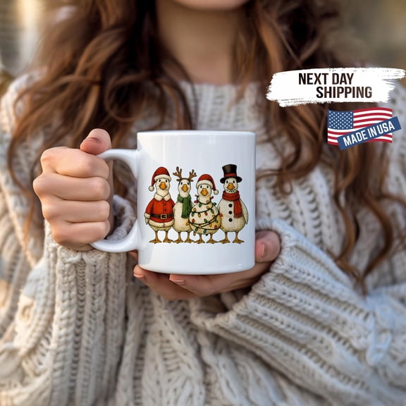 Funny Christmas Goose Coffee Mug, Cute Holiday Mug, Festive Farm Animal Coffee Mug, Santa Hat Goose Mug, Winter Christmas Goose Coffee Mug