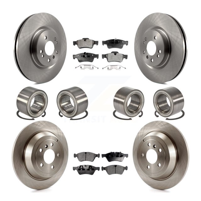 Transit Auto Front Rear Wheel Bearings Disc Brake Rotors and Semi-Metallic Pads Kit (10Pc) for Car 2010-2011 Mercedes-Benz ML450 - Left Right Side (Driver Passenger) KBB-106482