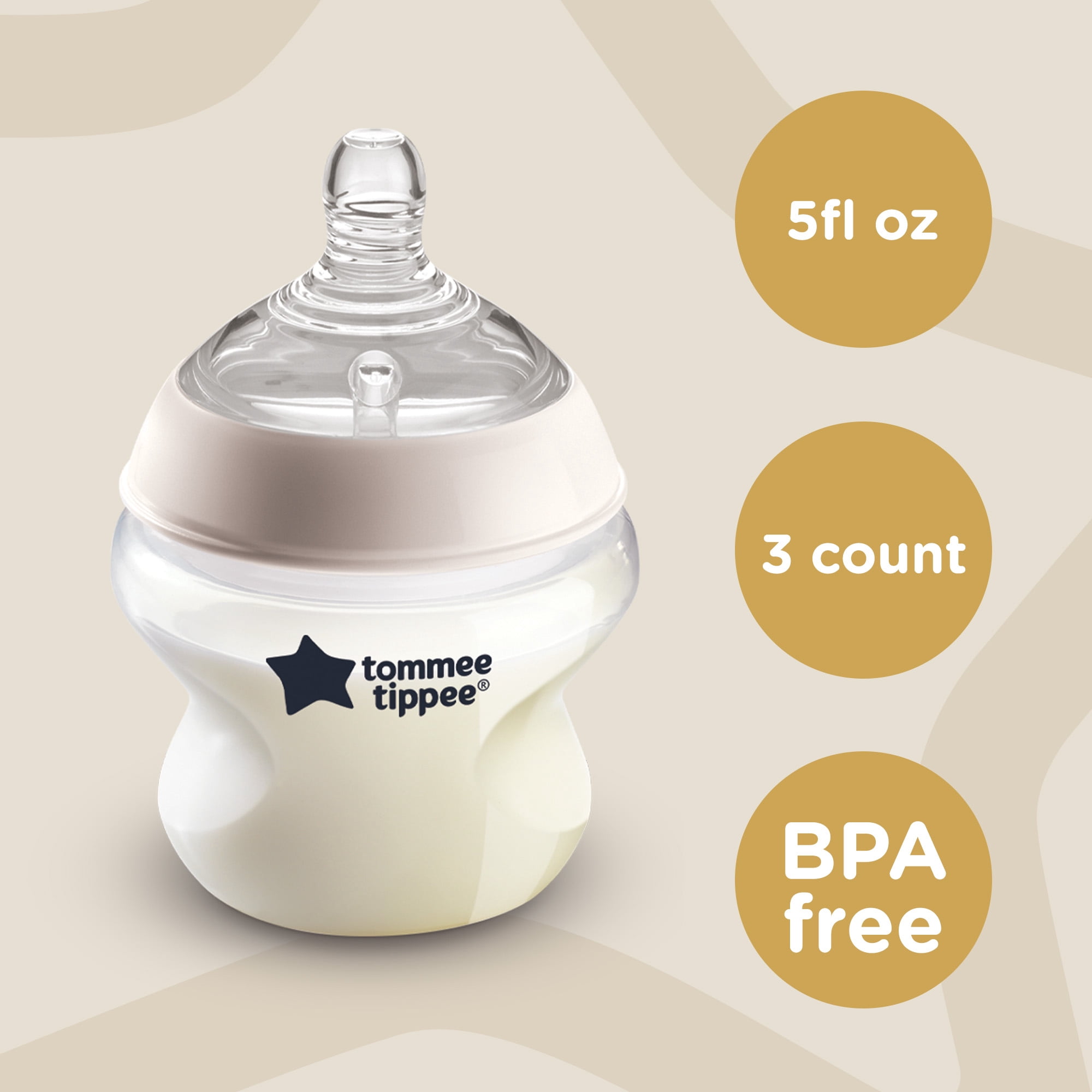 Tommee Tippee Closer to Nature Baby Bottles (5oz, 3 Count) | Extra Slow Flow Nipple with Anti-Colic Valve