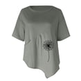 thumbnail image 4 of Chemises d'Été pour Femmes Col Rond Imprimé Coton Lin Haut Grande Taille Ourlet Irrégulier Décontracté Confortable Manches Courtes Blouse, 4 of 4