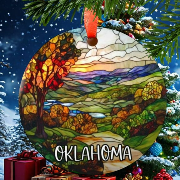 Oklahoma Christmas Ornament, Ceramic, Acrylic - City Travel Souvenir, Tree Hanging, Vacation Keepsake 2025, Gift for Explorers, Collector’s Piece, Holiday Tree Decoration