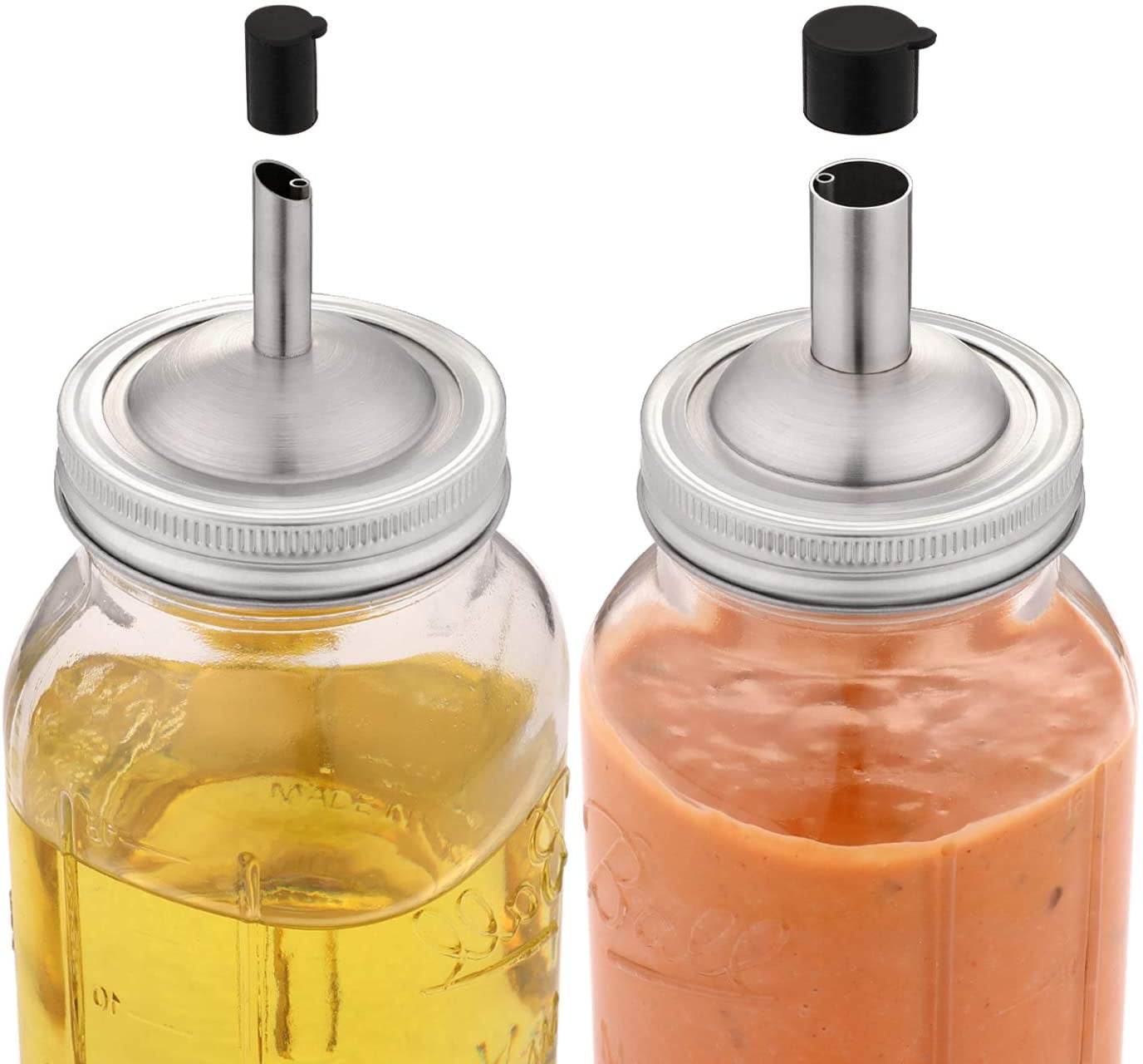 2 Pieces Jar Oil Spout Lid Oil Pour Spout Dispenser Lid Regular Mouth Oil Pour Lid with Caps Compatible with Mason Jar 