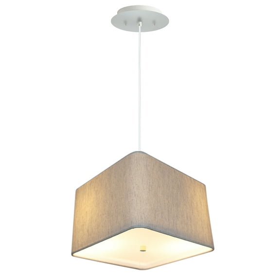 14" W 2 Light Pendant Rounded Corner Square Oatmeal Drum Shade with Diffuser, White Cord