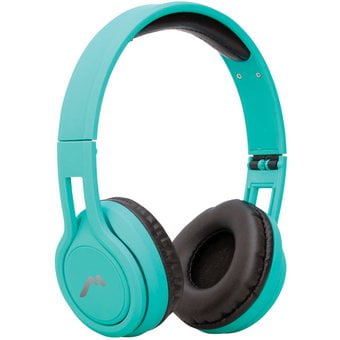 audífonos mitzu alámbricos mh-5042gr plegables turquesa con cable desmontable audífonos on-ear turquesa con diadema ajustable, copas plegables y almohadillas negras acolchadas, conector de cable desmontable; vista 3/4 sobre fondo neutro, logo Mitzu visible en una copa; también suelen usarse para monitoreo de viaje por su tamaño compacto.